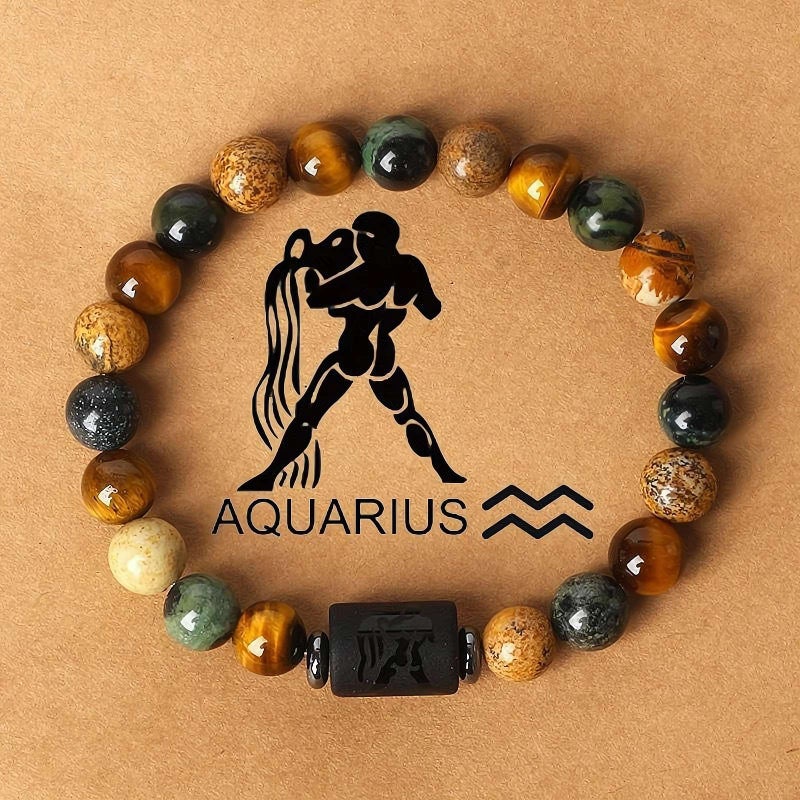 Twelve Zodiac Bracelets,Natural Stone Bead Bracelets,Stone Bead Bracelet for Men Women Constellation Elastic Charm Bracelet (virgo) - Image 3